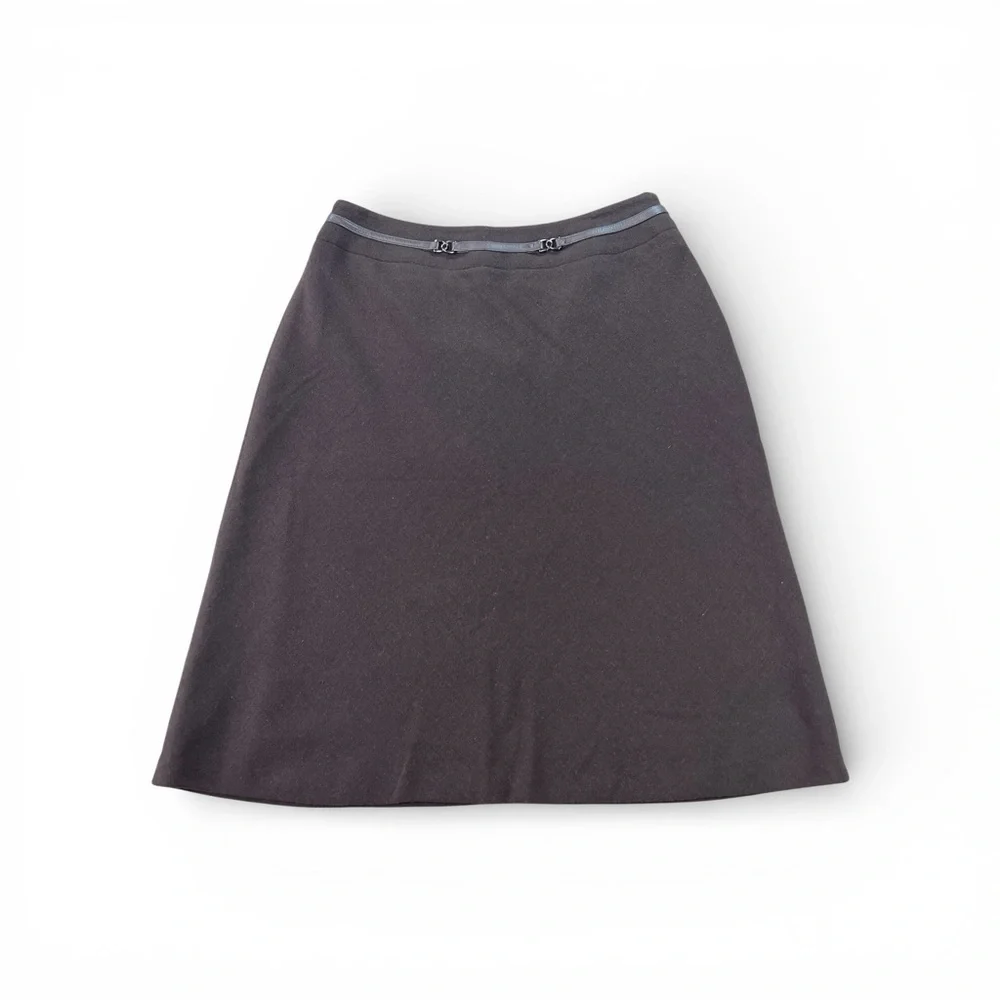 Jones New York Wool Skirt Size 6 Brown Leather Trim Zip Waist